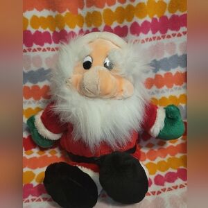 Vintage Chosun Santa Clause Plush Green Red Christmas Furry Eyebrows 12" RARE
